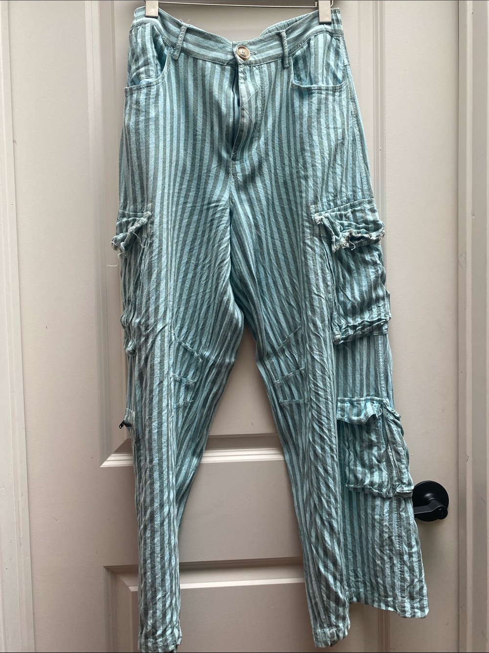 Urban Outfitters Wide Leg Striped Pants Large Teal and Aqua